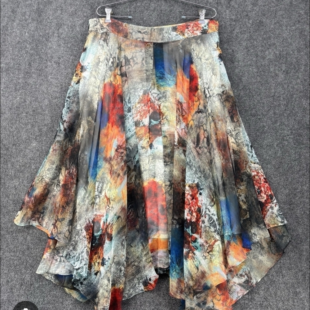 Christina Orange and Blue Maxi Skater Skirt Asymmetrical Resort Wear - Picture 8 of 8